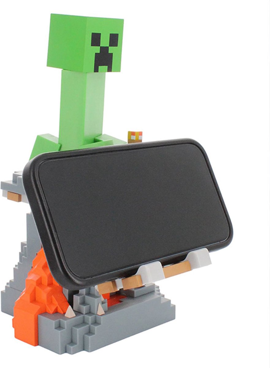 lego, block, groene creeper, telefoon standaard, grijze basis