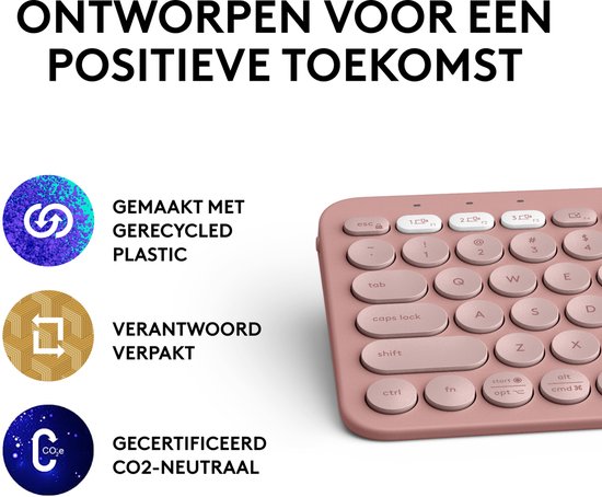 Logitech Pebble Keys 2 K380s - Draadloos Toetsenbord - Bluetooth - Qwerty - Rose