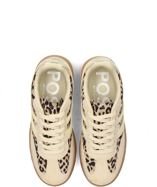 sneakers, leopard print, beige, lace-up, canvas mix