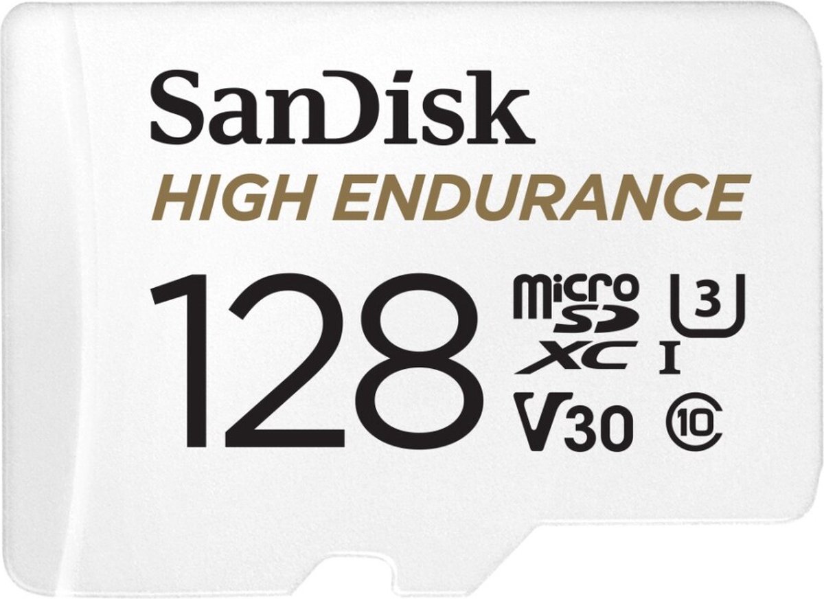 microSD,  geheugenkaart, sandisk, 128GB, hoog uithoudingsvermogen