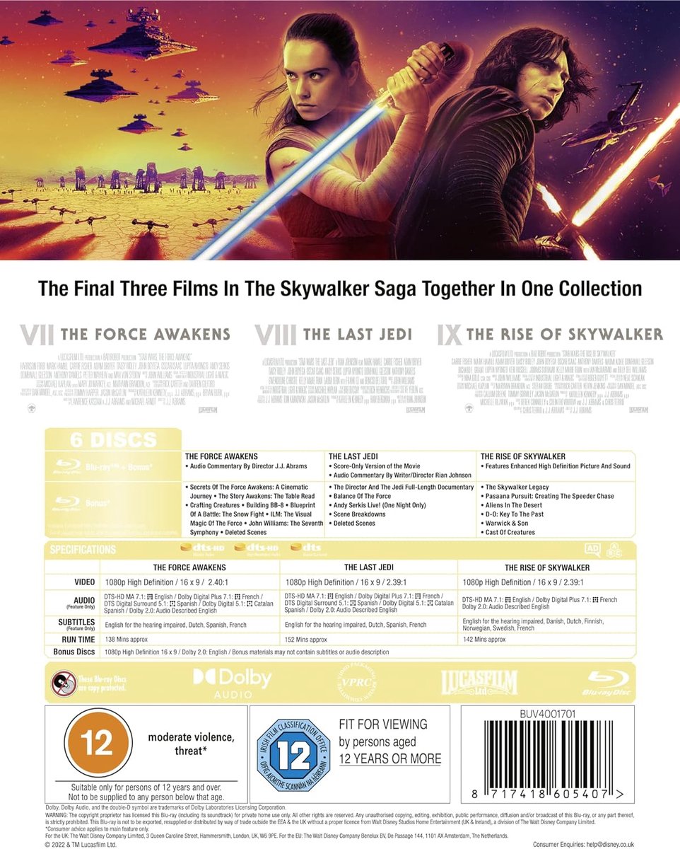 Star Wars Trilogy: Episodes Vii, Viii And Ix - blu-ray