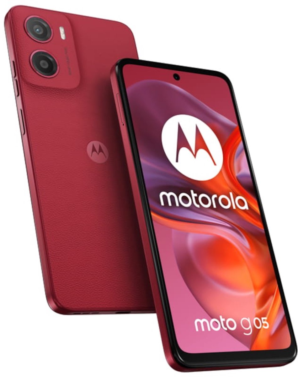 smartphone, Motorola, Moto G05, rood, dubbele camera