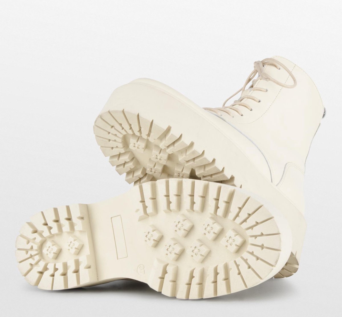 PS Poelman KIMMY - 36 - Dames Leren Chunky Veter Enkellaarzen - Beige Crème Wit - Maat 36