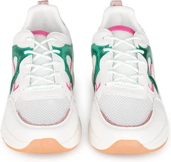 POSH by Poelman RIVER - maat 36- Dames Sneakers - Wit met groene combinatie