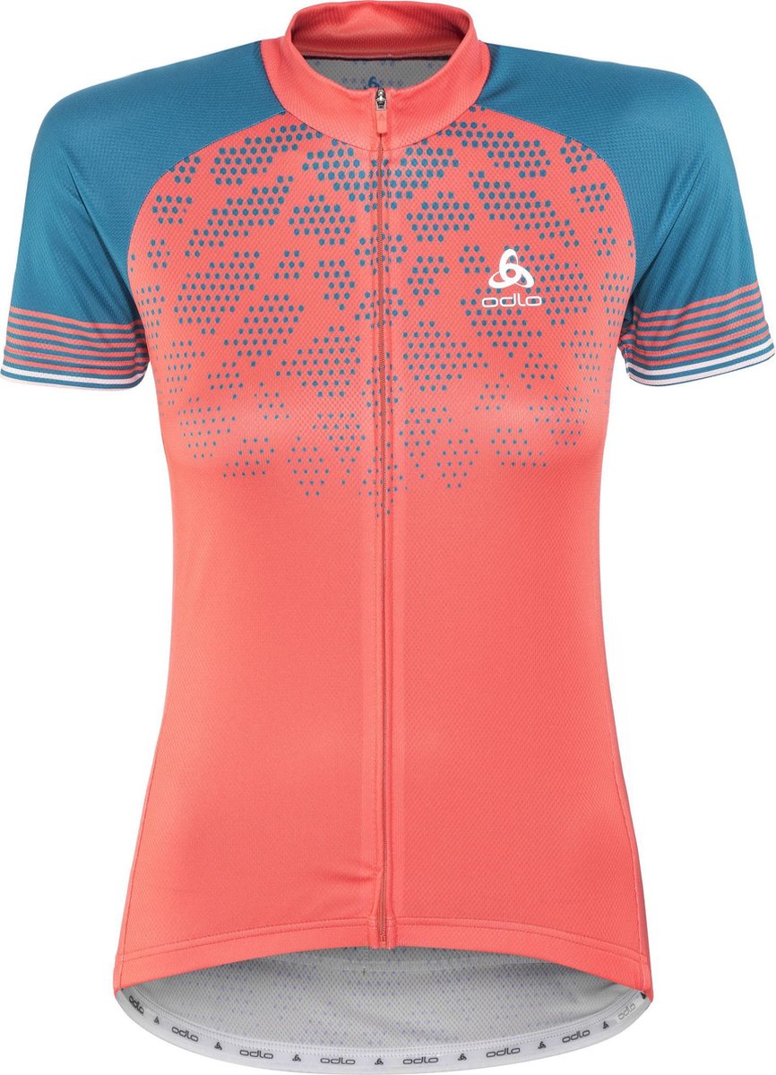 Odlo - XL - Fietsshirt Fujin Print Stand-Up Collar S/S Full Zip - Dubarry-Crystal Teal