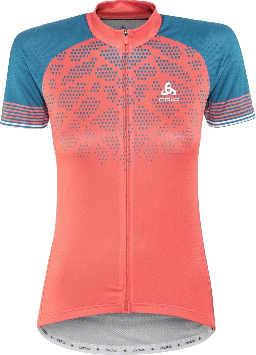 Odlo - XL - Fietsshirt Fujin Print Stand-Up Collar S/S Full Zip - Dubarry-Crystal Teal