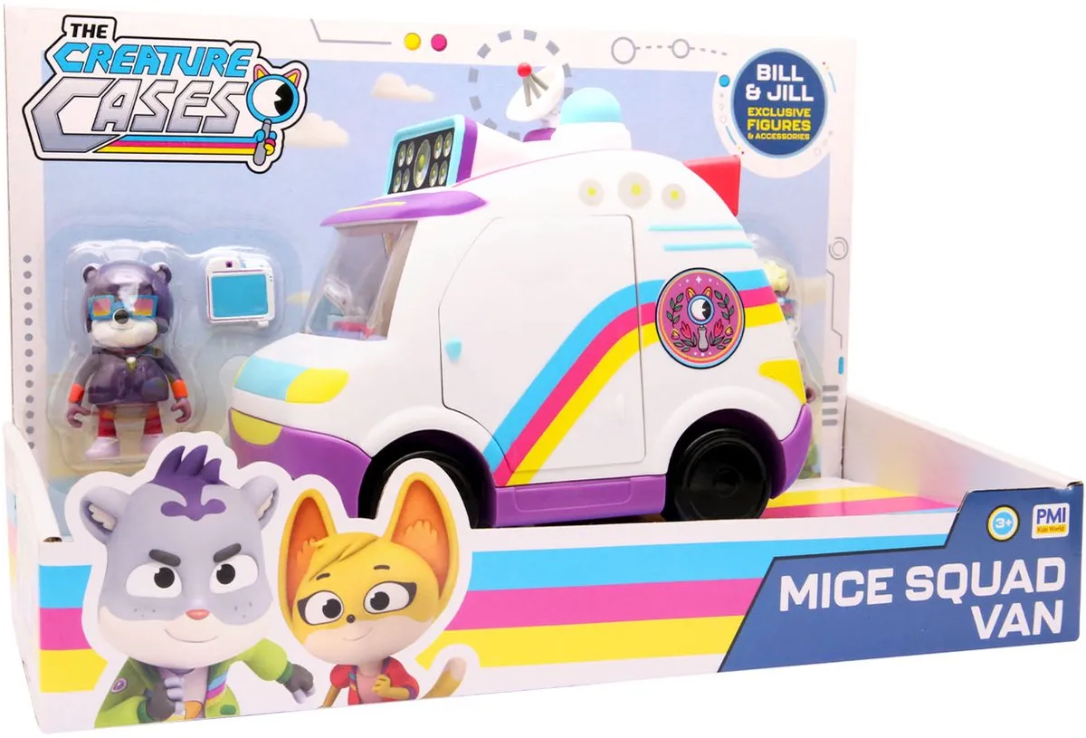 mice squad van, speelgoed voertuig, auto vrachtwagen, regenboog kleuren, accessoires band