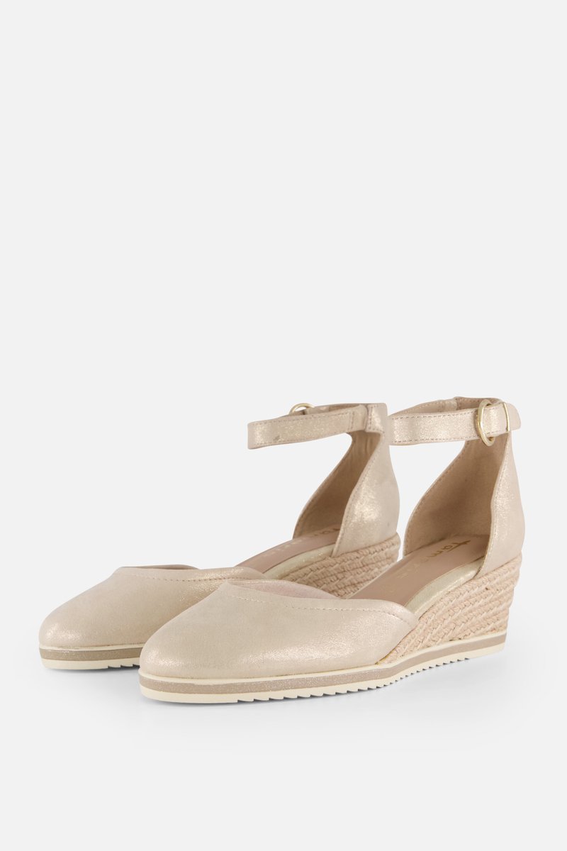 wedges, espadrille, ankle-strap, beige, canvas/leather blend