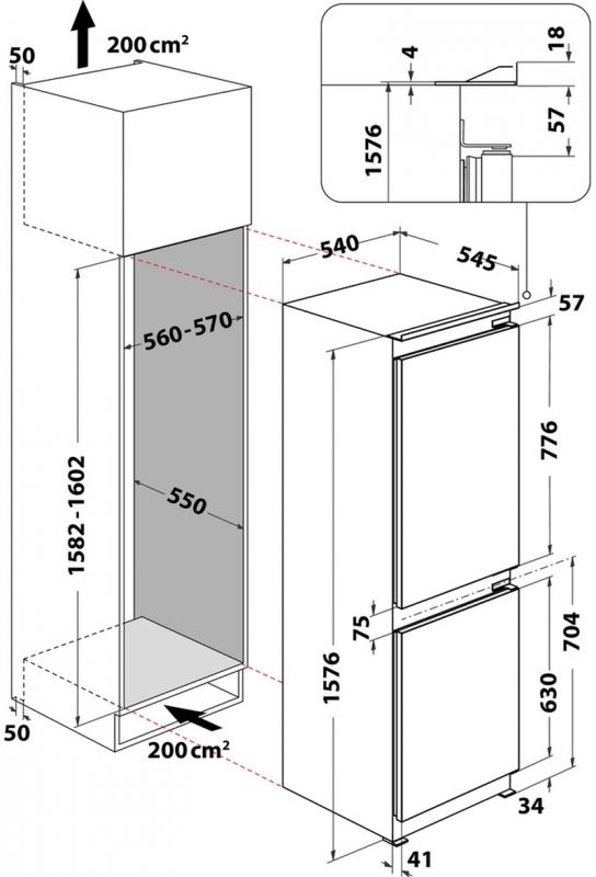 koelkast, vriezer, freestanding, inbouwalternatief, afmetingen