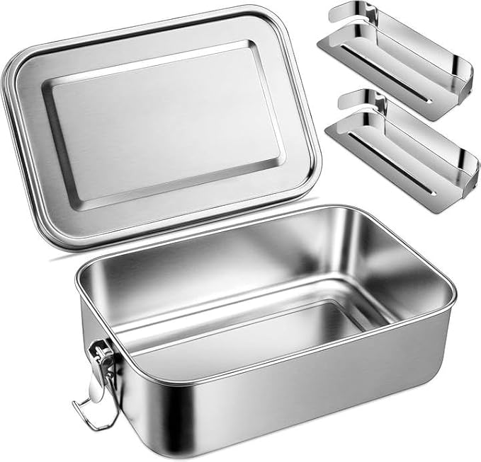 staal, lunchbox, rechthoekig, metalen container, deksel