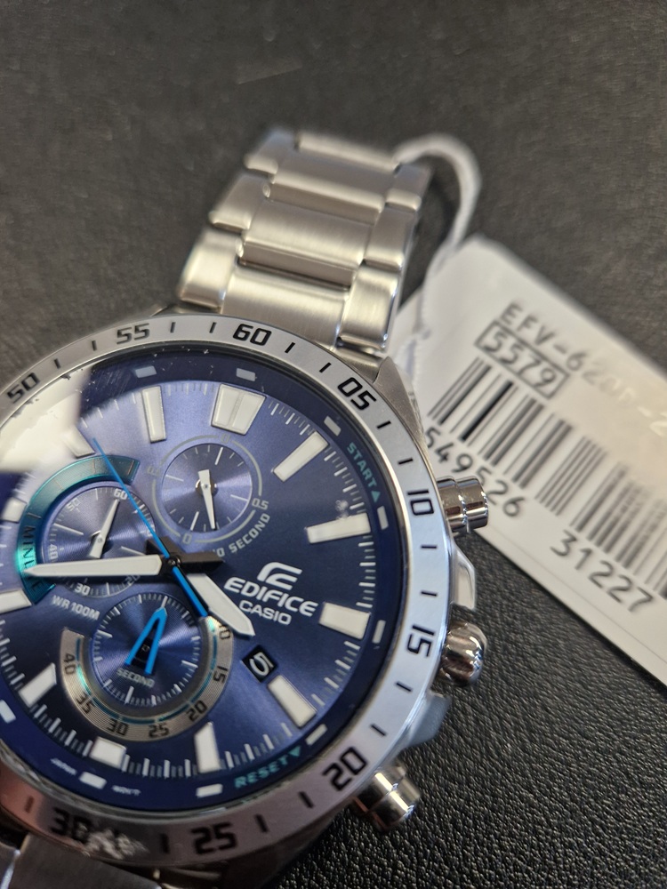 horloge, analog klok, staal, blauw dial, taim meter