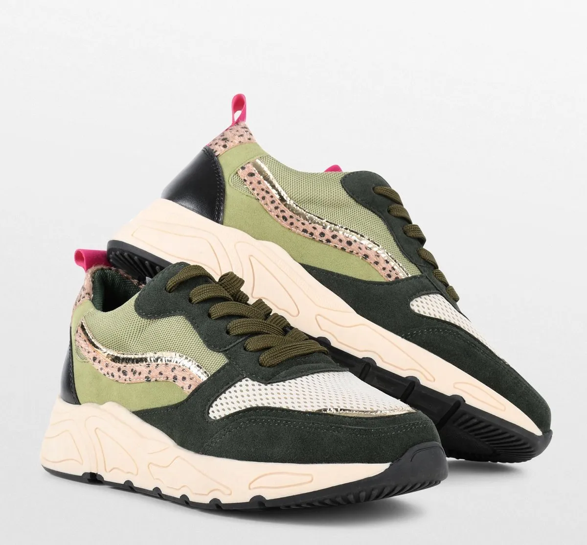 PS Poelman Dames - CAROCEL Imitatie Leren Suedè PU Runner Sneakers - 37 -  Beige Profielzool