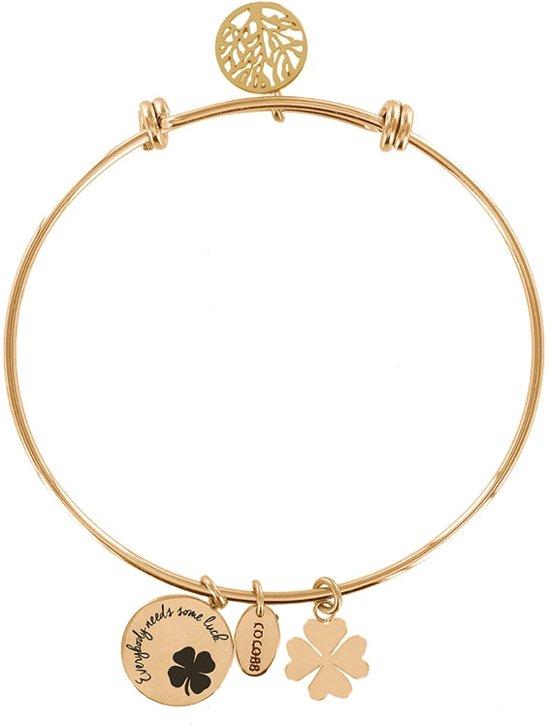 CO88 Collection Celestial Stalen Armband met Hangers - Levensboom en Klaver - One-size - Goudkleurig