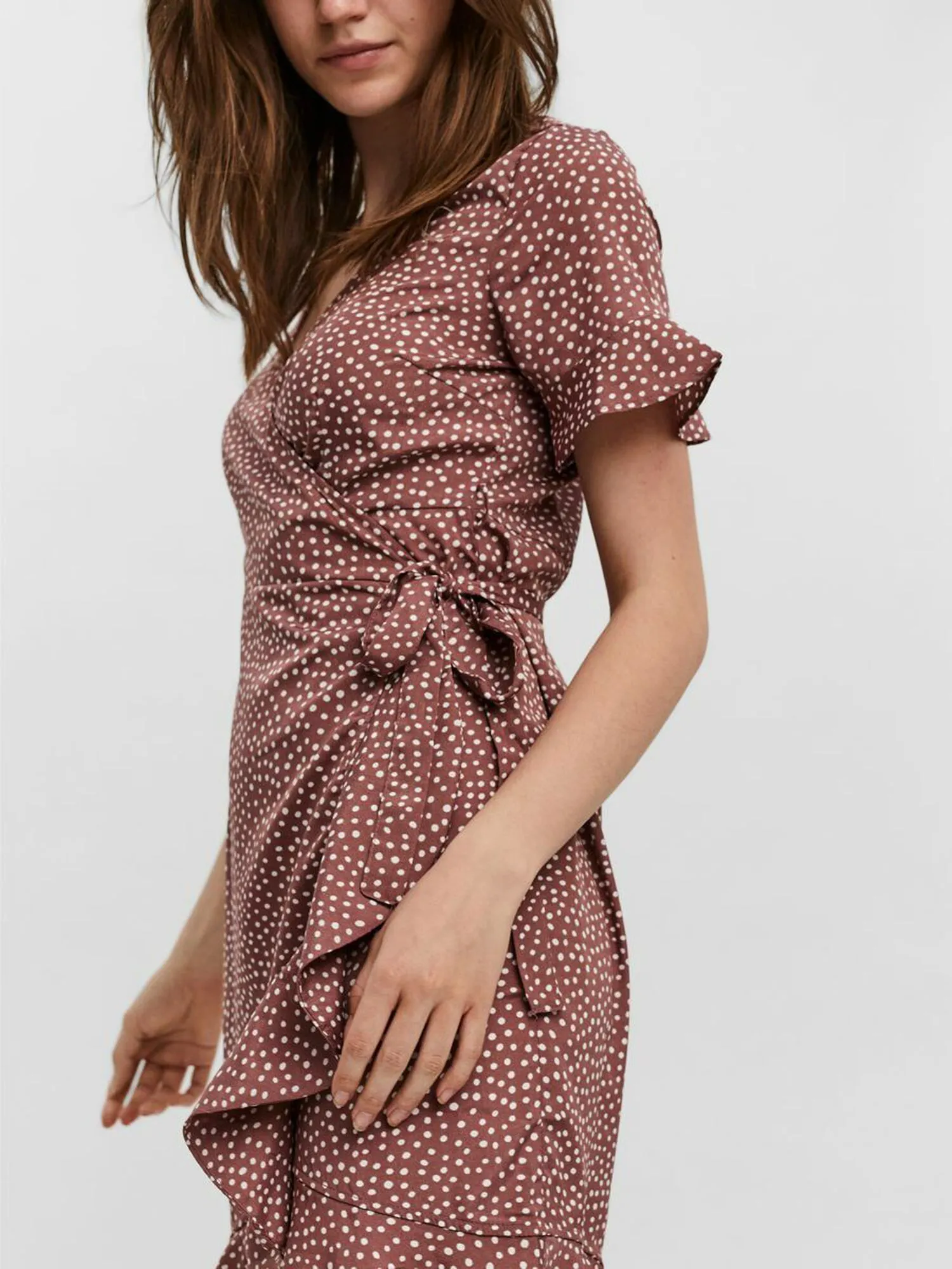 VERO MODA VMHENNA 2/4 WRAP FRILL DRESS COLOR - Maat XS - Dames Wikkeljurk