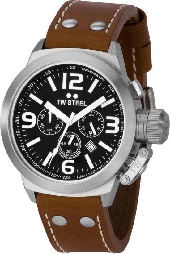 horloge, polsh, lederen band, zwart wijzerplaat, chronograaf