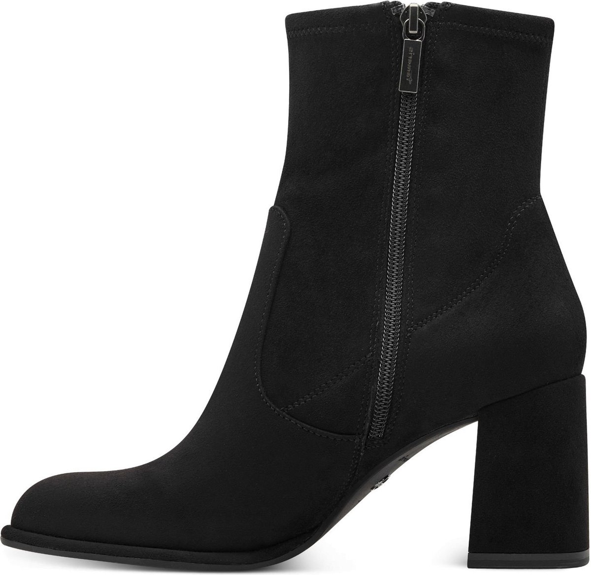 boot, enkellaars, rits, blokhak, zwart suède