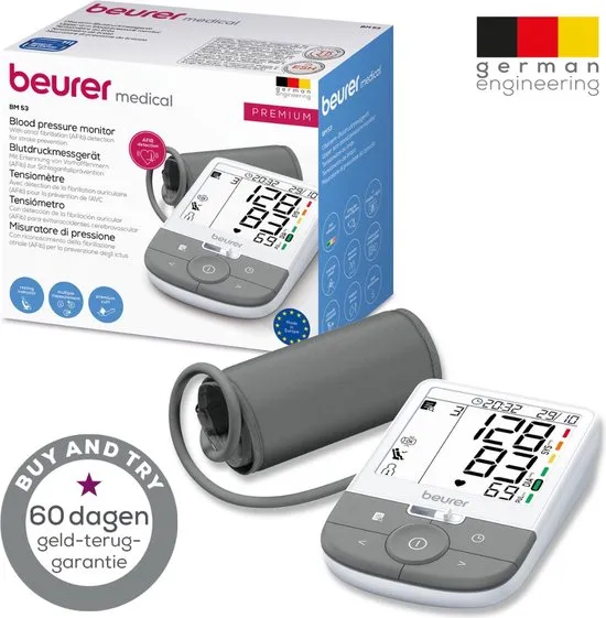 Beurer BM 53 Bloeddrukmeter Bovenarm - geavanceerde aritmiedetectie (AFIB) - Klinisch gevalideerd en