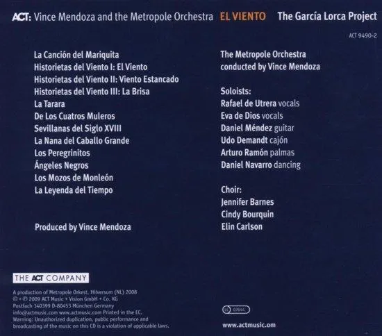 Vince - Metropole Orchestr Mendoza - El Viento - The Garcia Lorca Project - CD