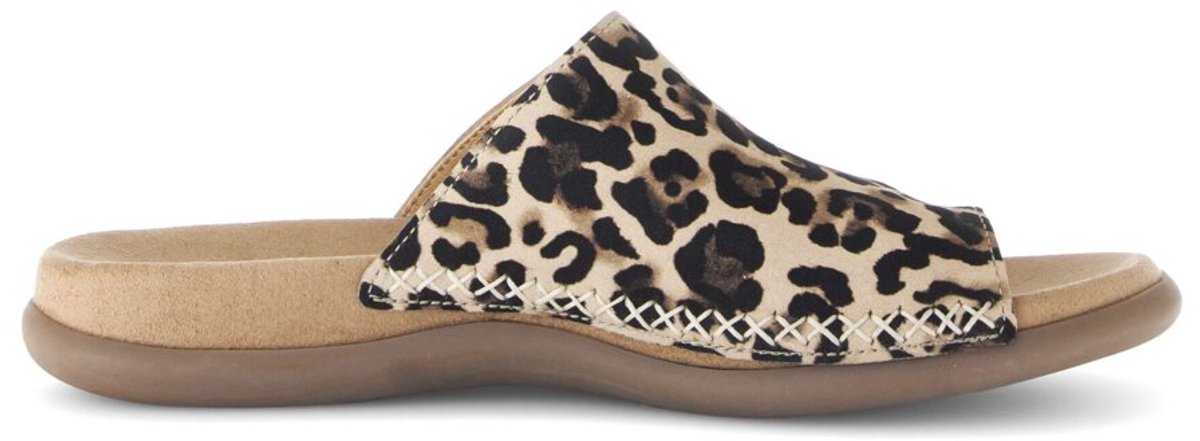 slipper, slides, leopard, leder, stitching