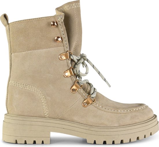 PS Poelman - maat 42 - MONK Dames Veter laarzen met imitatiebont - beige