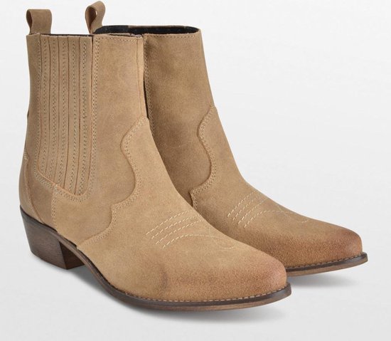 PS Poelman Nolia  - Maat 40 -Dames Leren Western Enkellaarzen - Cappuccino Beige