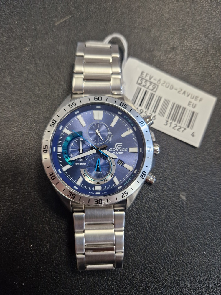 horloge, watch, analoge klok, staal, blauw dial