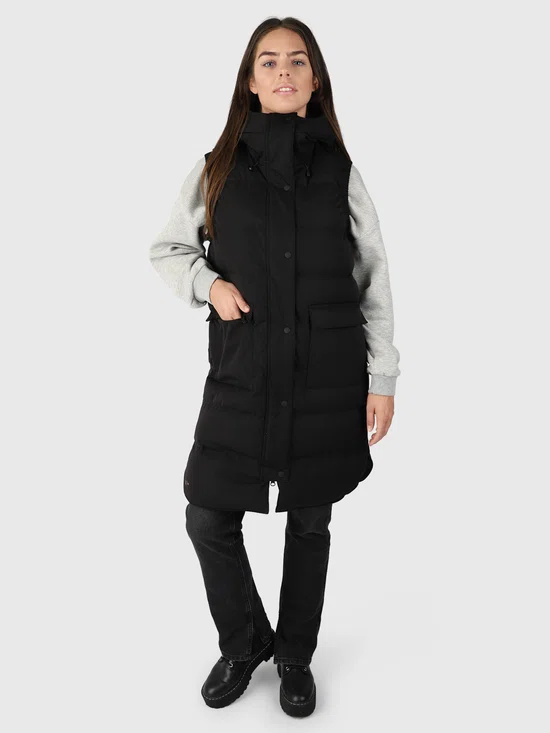Brunotti Maat L Kalani Dames Lange Puffer Bodywarmer | Zwart