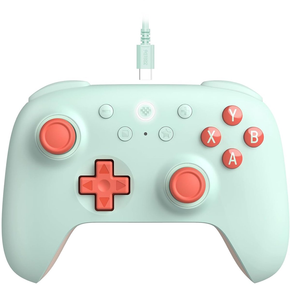 game controller, wired, mint green, joystick, A/B/X/Y buttons