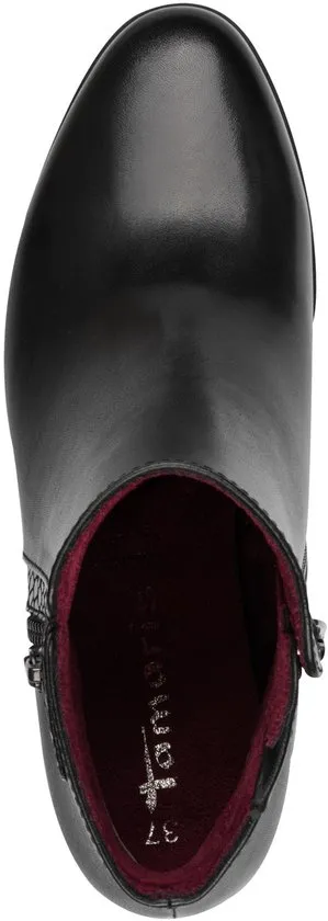 black boot, ankle boot, leather, slip-on, zipper detail