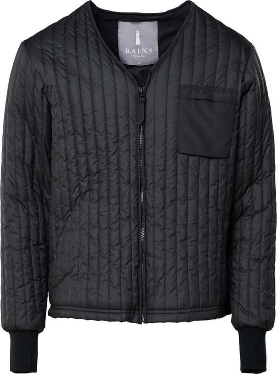 quilted jacket, padlock quilting, zipper front, black jacket, pocket chest