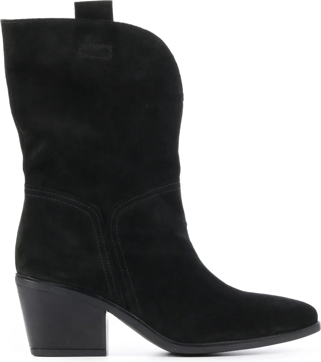 laars, suede, zwart, hiel, midhoog
