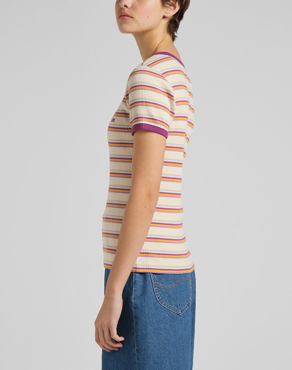 Lee Dames Stripe Tee shirt - Maat L - Golden Beam Gemengde Kleuren