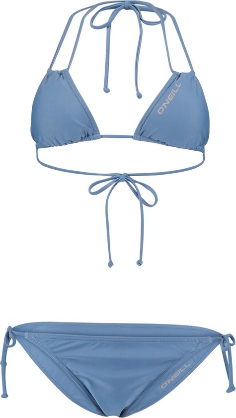 bikini, twee stukken, blauw, driehoektop, koordbikini