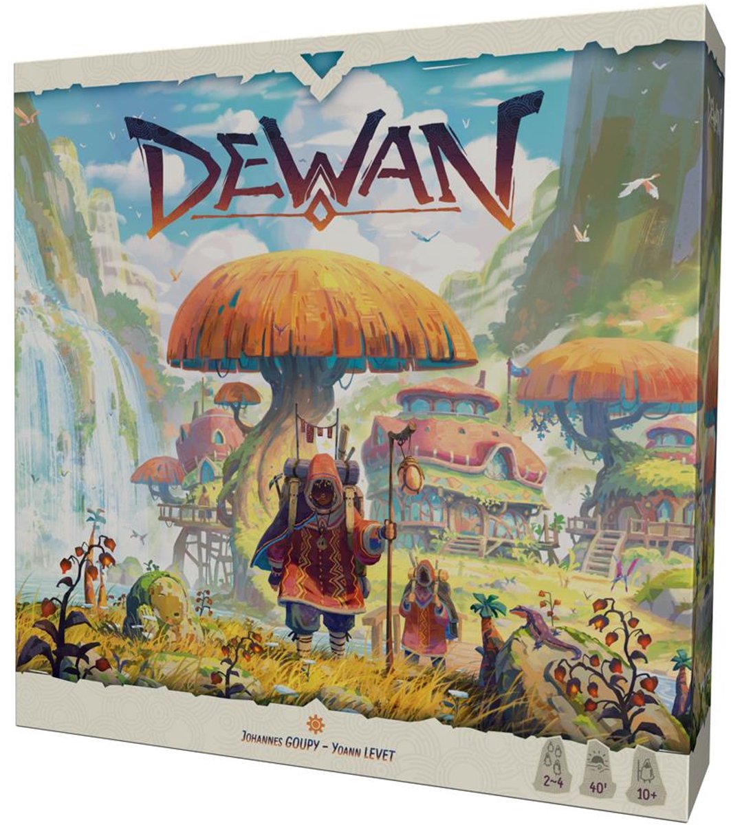 bordspel, illustratie, fantasy dorp, gekleurde hutten, boomhuisdorp