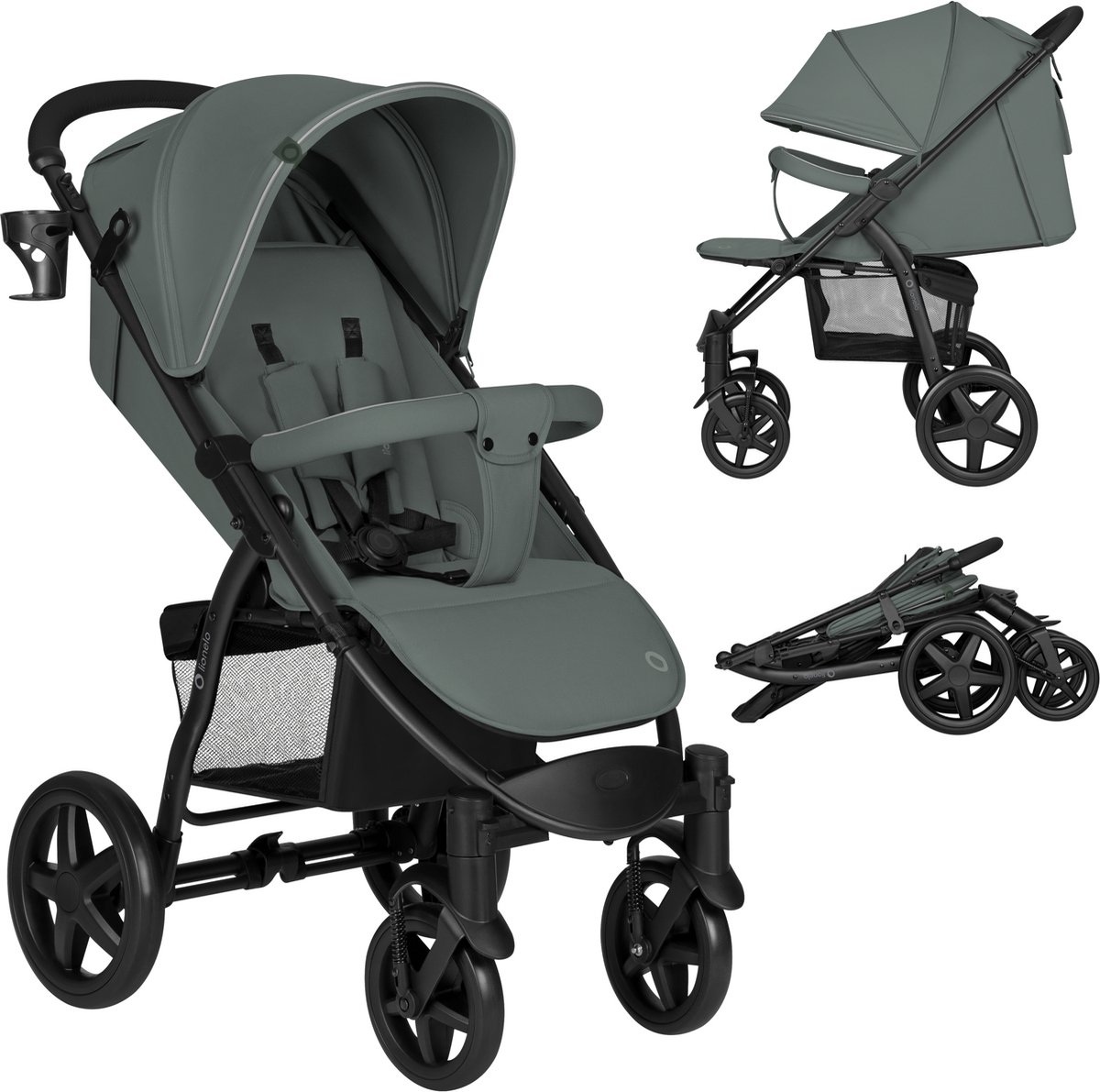 Lionelo Buggy Annet Plus – Lichtgewicht & Inklapbaar – Grote Massieve Wielen met Vering – Inclusief Voetenzak, Klamboe & Bekerhouder – Verstelbare Rugleuning & Voetsteun – Wandelwagen vanaf de geboorte tot 22 kg – Kinderwagen