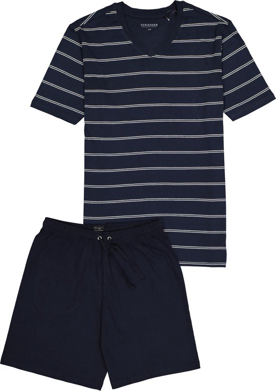 Schiesser - maat L - Heren Shortama - Donkerblauw - V Hals 