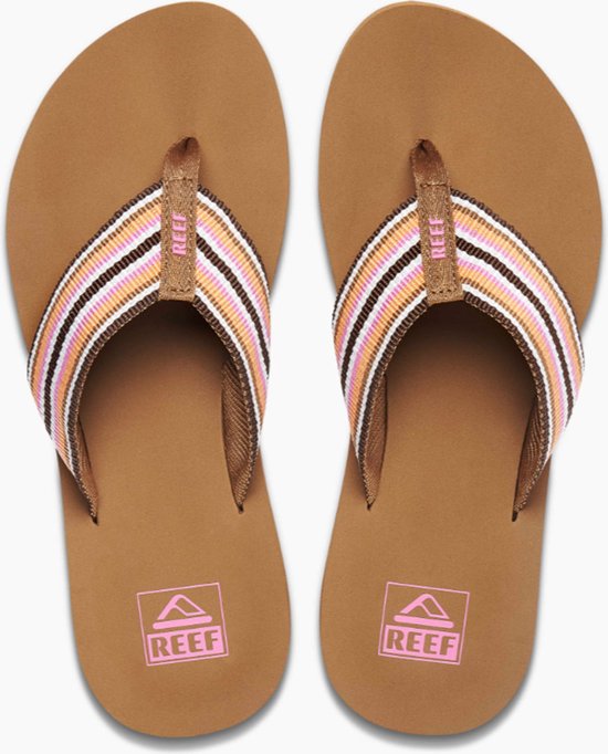 Reef - Maat 37,5 - Spring Woven Smoothie Stripe Dames Slippers - Cognac/Roze