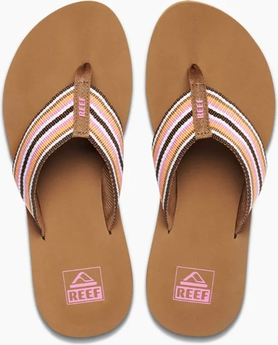 Reef - Maat 37,5 - Spring Woven Smoothie Stripe Dames Slippers - Cognac/Roze