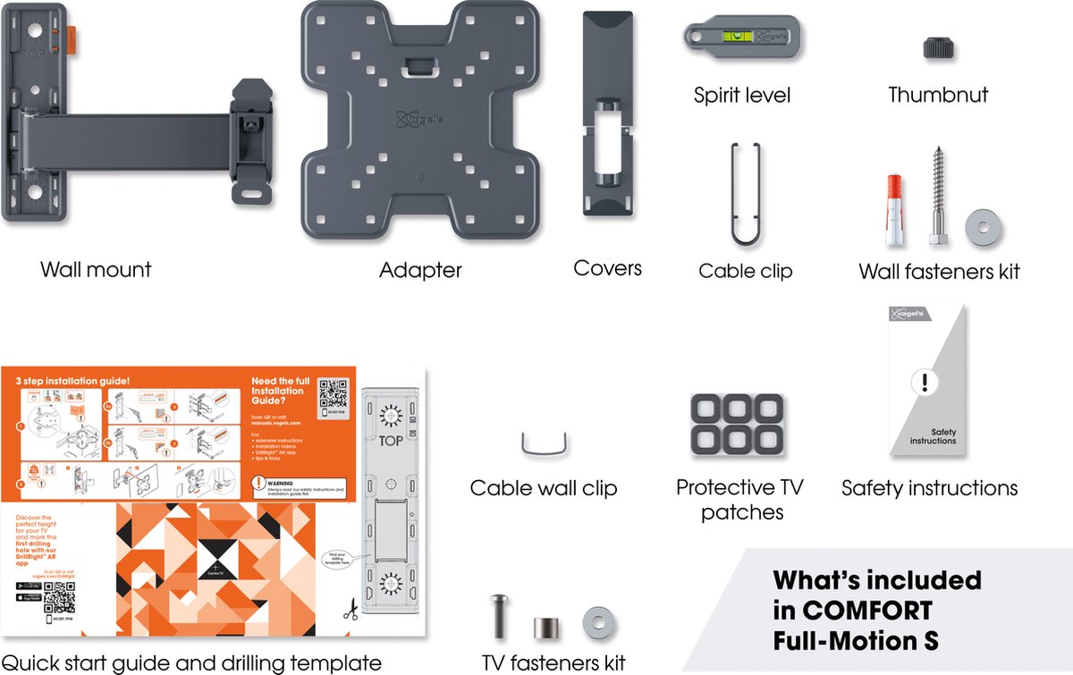 Vogel's TVM 3225 | Draai- en kantelbare tv-beugel | 19-43" | max 15kg | VESA 200x200 | 30cm arm