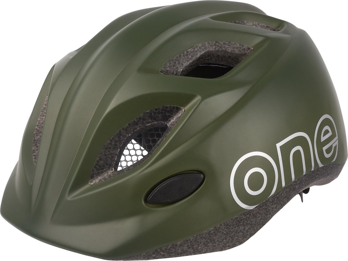 fietshelm, kinderhelm, militairgroen, ventilatiegaten, foamvoering