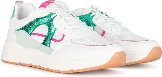 POSH by Poelman RIVER - maat 36- Dames Sneakers - Wit met groene combinatie