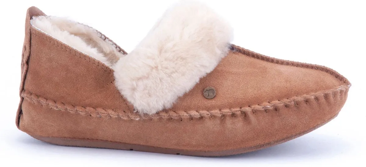 slipper, moccassin, suede, faux fur, brown