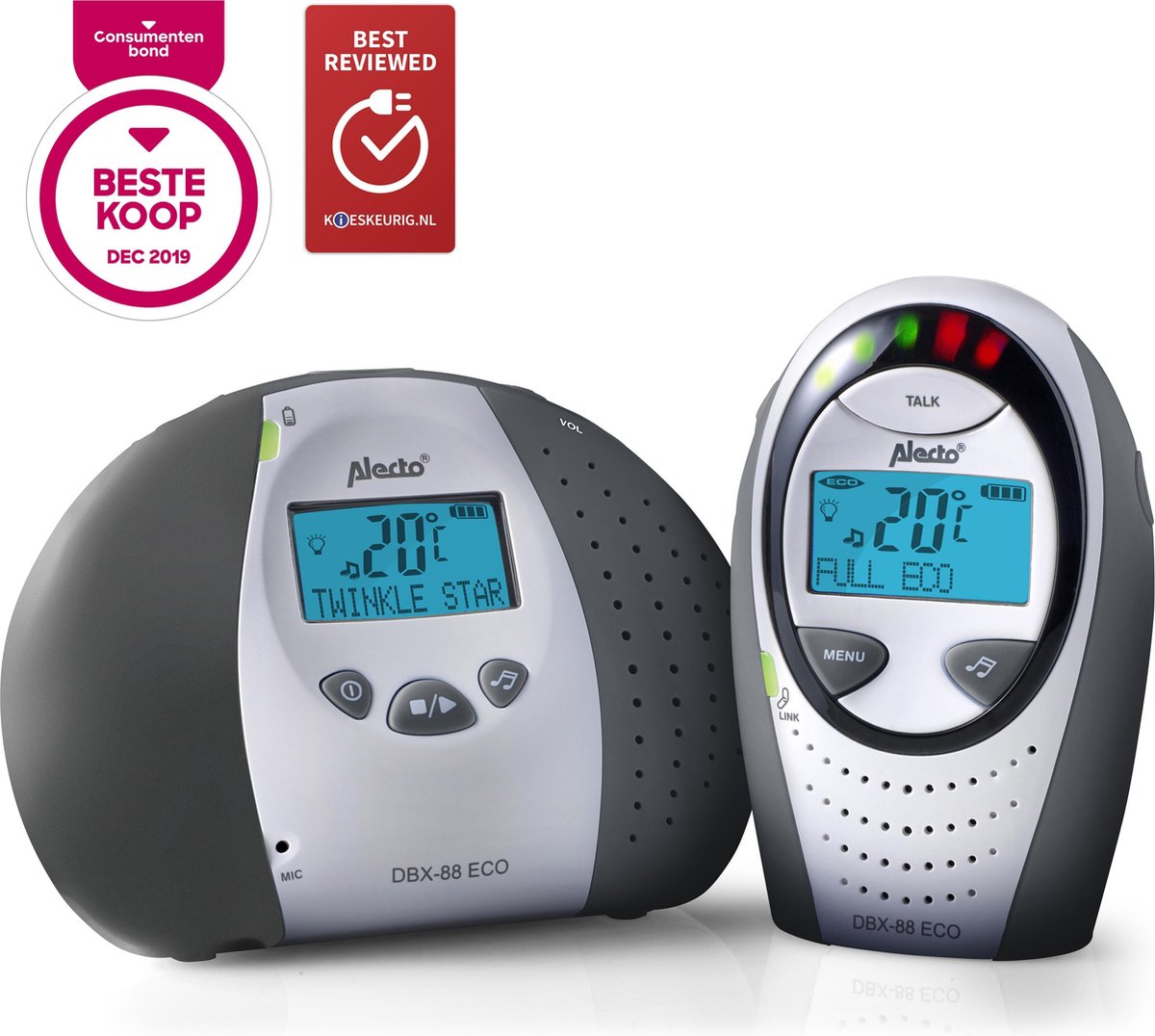 Alecto DBX-88 LIMITED - Full Eco DECT Babyfoon met Display - Antraciet