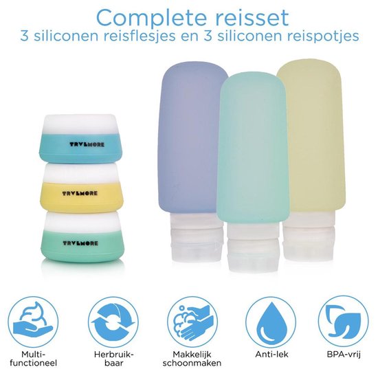 TravelMore Navulbare Silicone Reisflesjes met  Etui