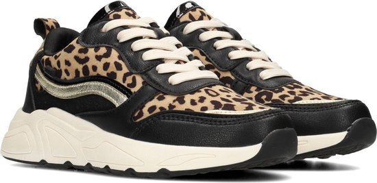 Posh by Poelman - mt 40 - CHARLIE Dames Sneakers - Zwart met dierenprint