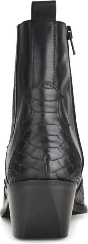 PS Poelman Leren Chelsea Enkellaarzen met Western Snake Print Details - 40 -Tartor - Zwart