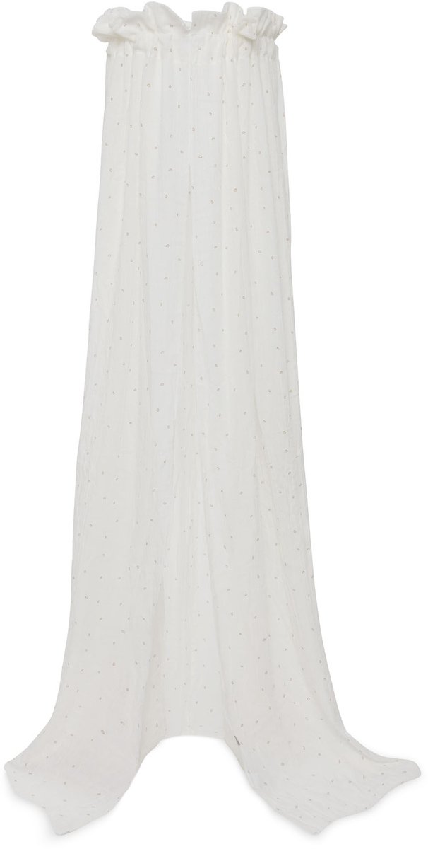 lange jurk, witte jurk, parel patroon, lichte stof, ruche rand