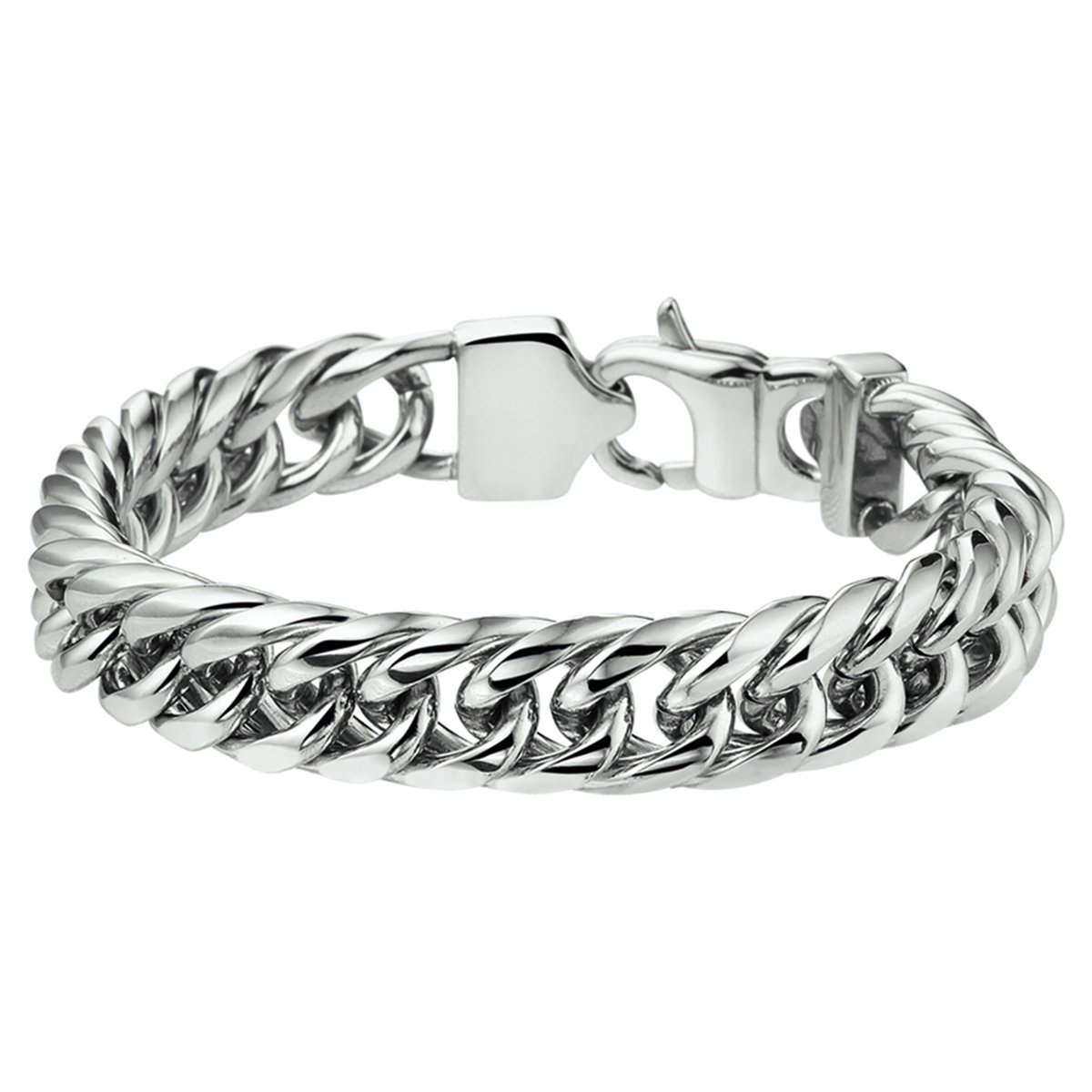 ketting, armband, zilveren, roestvrij staal, slijpschakel