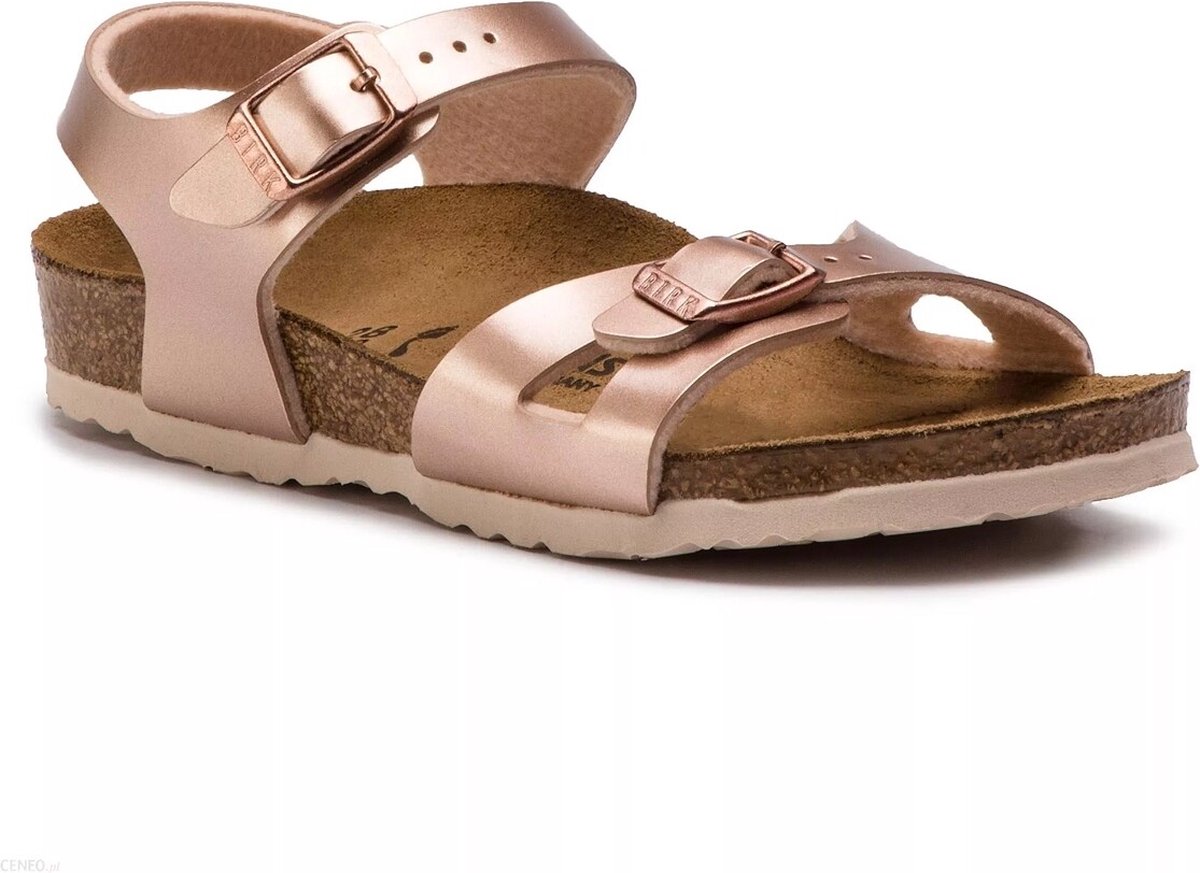 sandalen, platte sandaal, rosé gold, gesp, open teen