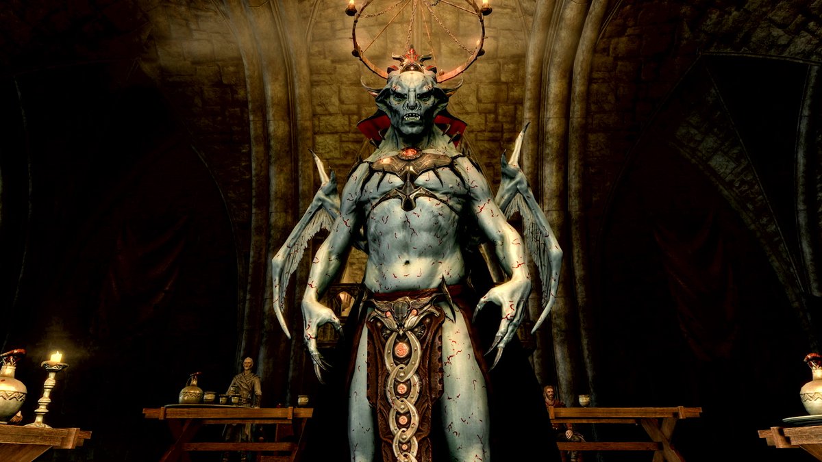 mythical creature, demon, winged, armor, tattooed skin